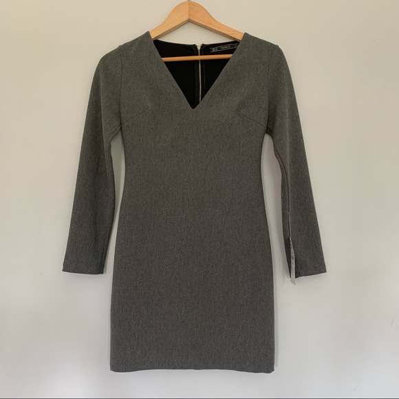 Zara Trafulac Grey Bodycon Longsleeve Mini Sz M - Picture 2 of 6